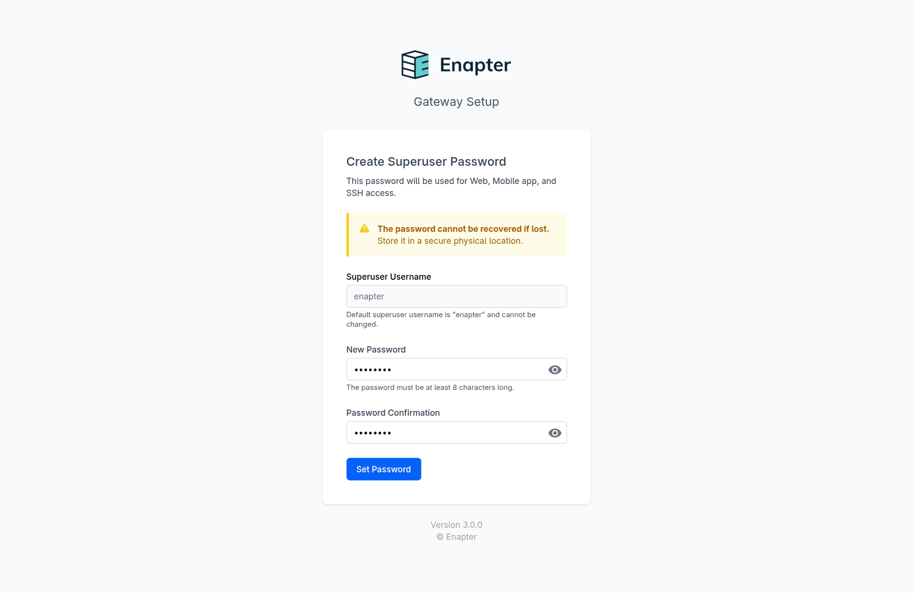 Set Enapter Gateway password